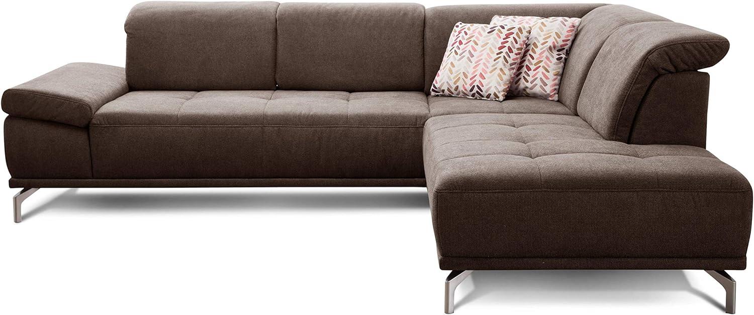 Cavadore Ecksofa Carly mit Federkern, L-Form Sofa mit Kopfteilfunktion und Sitztiefenfunktion im Design, 273 x 81 x 234, Webstoff braun Bild 1