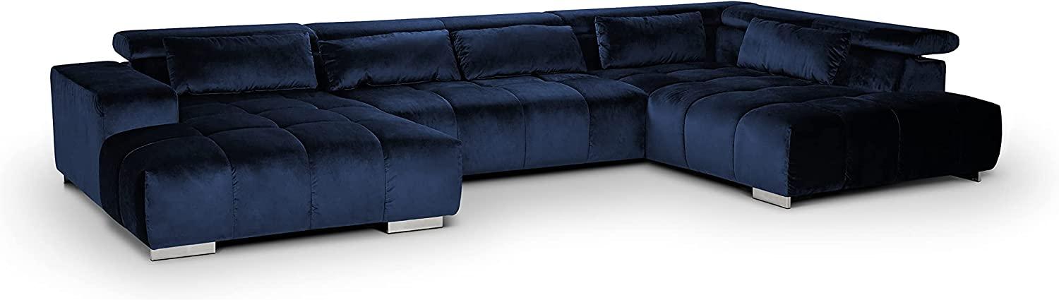 Mivano Wohnlandschaft Orion / Riesige Couch in U-Form inkl. XL-Recamiere und Kopfteilfunktion / 409 x 73 x 225 / Velours, Blau Bild 1