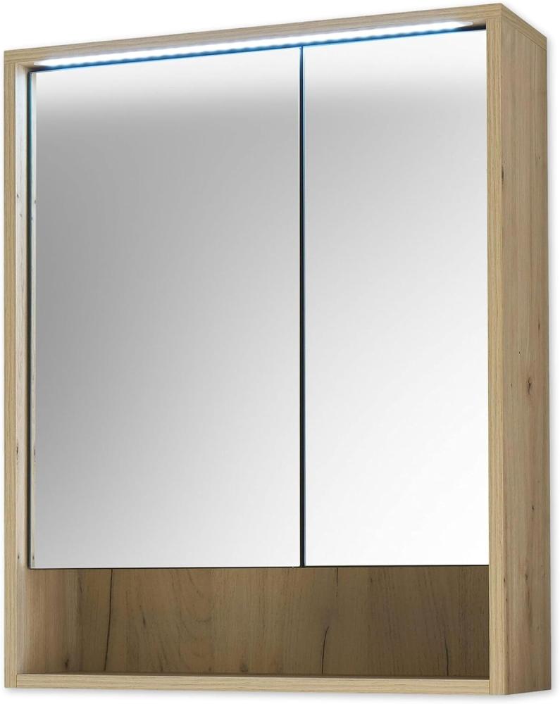 VOLANO Spiegelschrank Bad mit LED-Beleuchtung in Artisan Eiche Optik - Badezimmerspiegel Schrank mit viel Stauraum - 60 x 75 x 20 cm (B/H/T) Bild 1