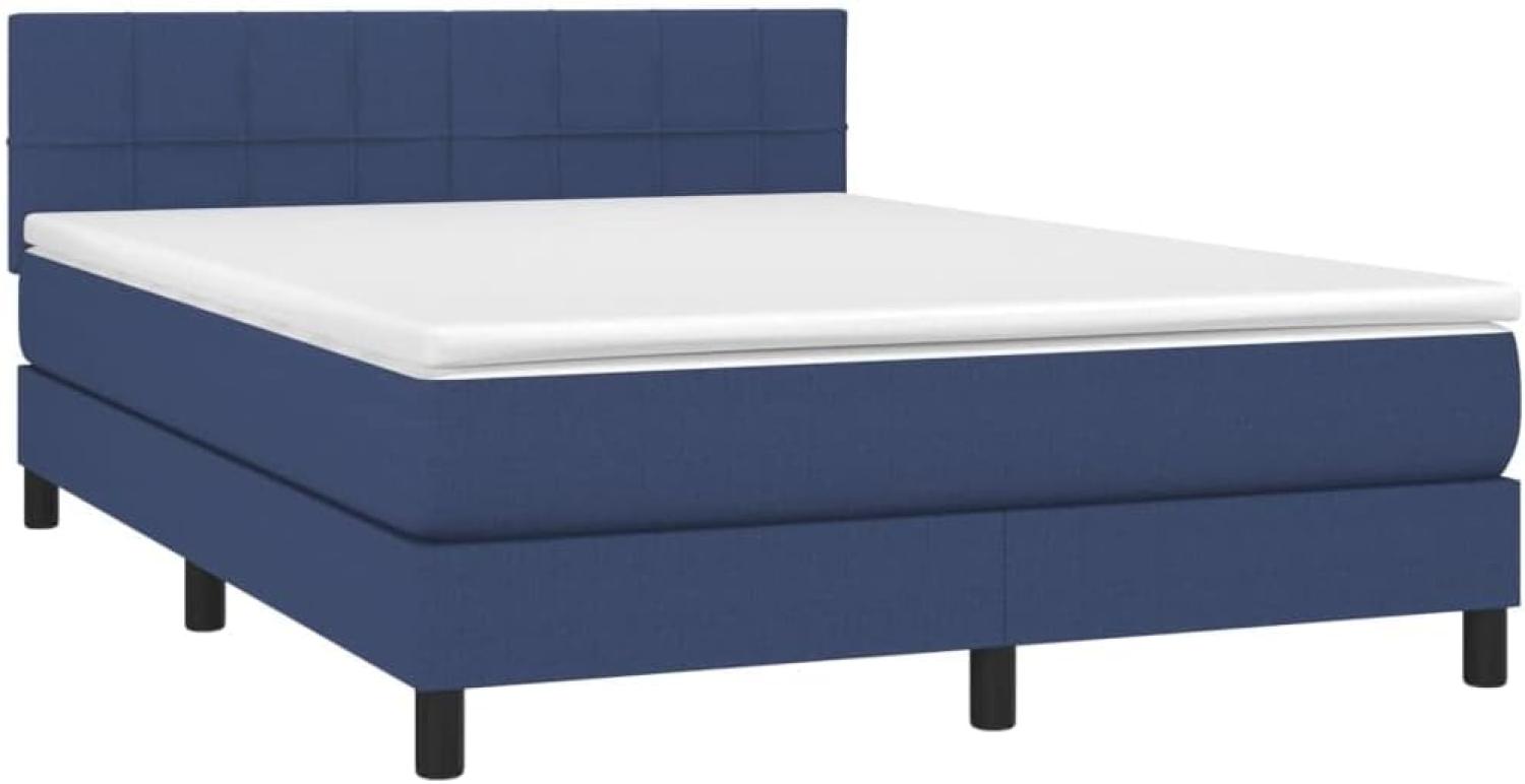 vidaXL Boxspringbett mit Matratze & LED Blau 140x200 cm Stoff Bild 1