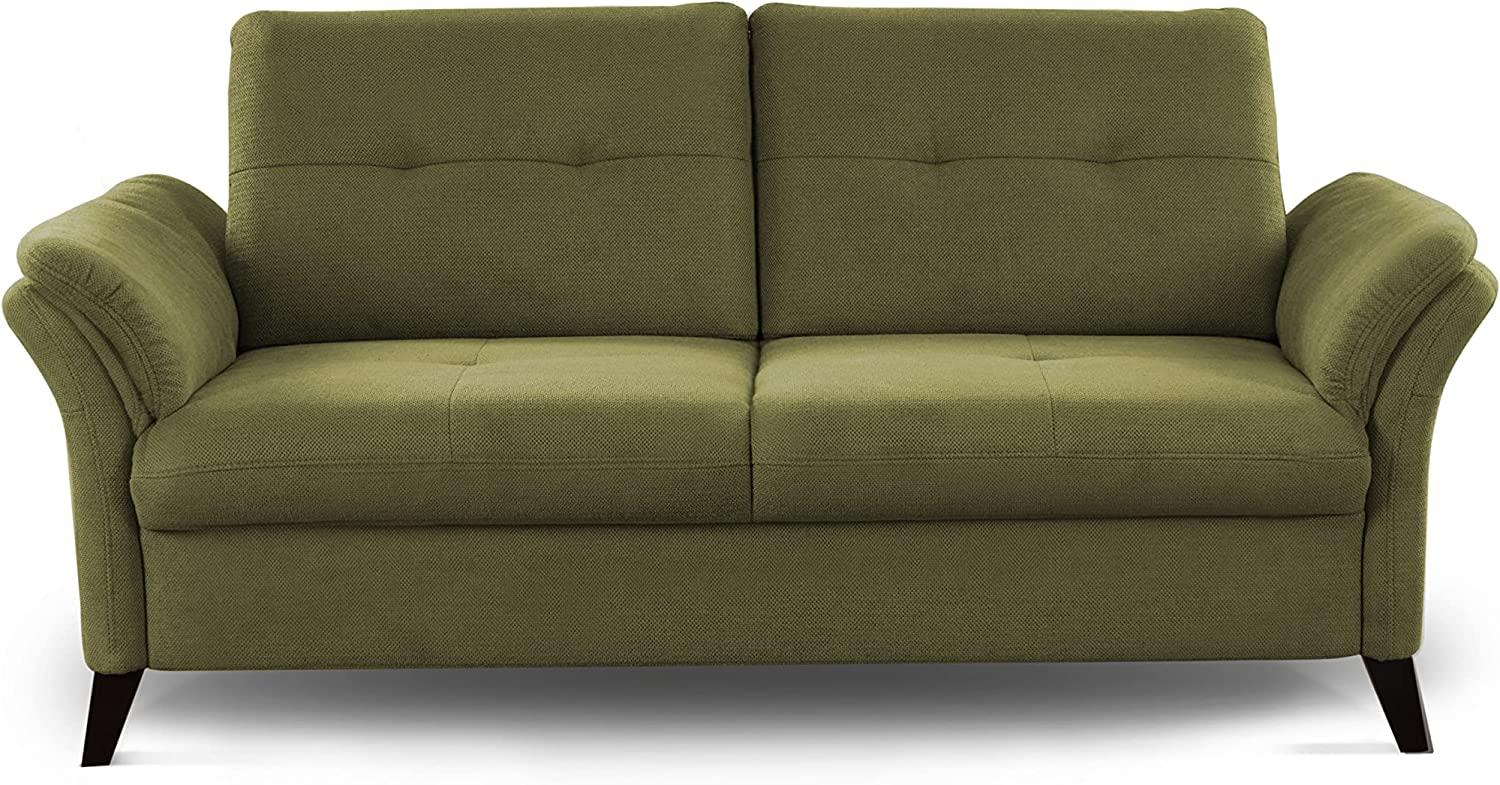 CAVADORE 3er Sofa Grönland / Skandinavische 3-Sitzer-Couch mit Federkern + Sitztiefenverstellung / 193 x 90 x 102 / Flachgewebe, Grün Bild 1