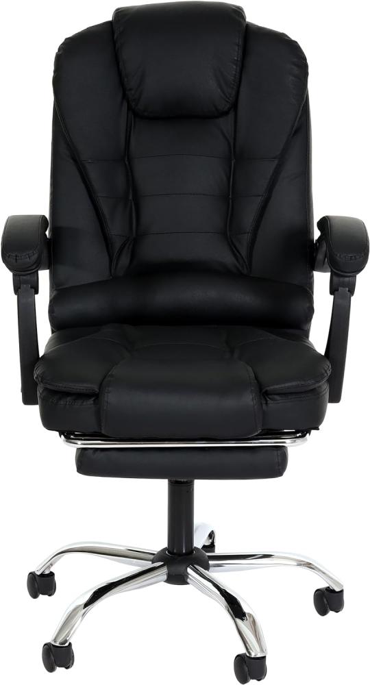 Bürostuhl HWC-M80, Schreibtischstuhl Drehstuhl Chefsessel, ausziehbare Fußstütze Kunstleder silbernes Fußkreuz ~ schwarz Bild 1