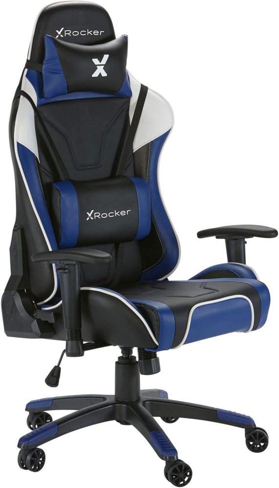 X Rocker Agility ergonomischer Gaming Stuhl/Bürostuhl/Schreibtischstuhl mit Armlehnen und Wippfunktion, drehbar und höhenverstellbar | Blau/Schwarz Bild 1