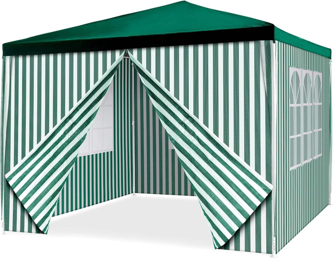 Nexos Pavillon 3x3 m in grün weiß PE Plane 110g m² plus 4 Seitenteile Partyzelt Gartenzelt Sonnenschutz Stahlgestell Festivalzelt Eventzelt Partyzelt Bild 1