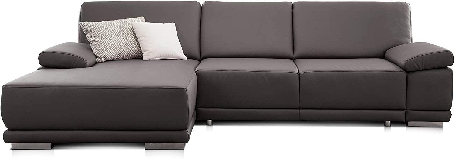 CAVADORE Eckcouch Corianne in Kunstleder / Sofa in L-Form mit verstellbaren Armlehnen und Longchair / 282 x 80 x 162 / Lederimitat, grau Bild 1