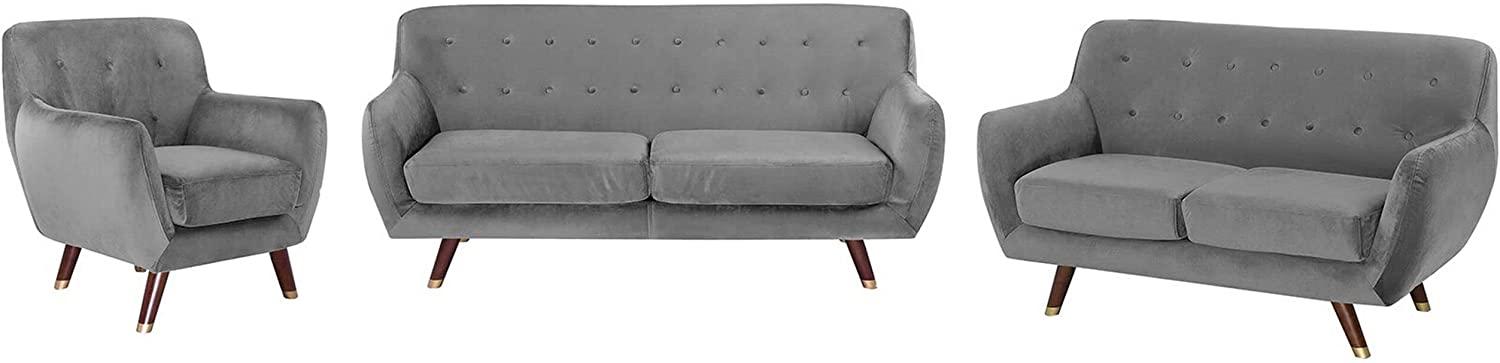 Sofa Set Samtstoff grau 6-Sitzer BODO Bild 1