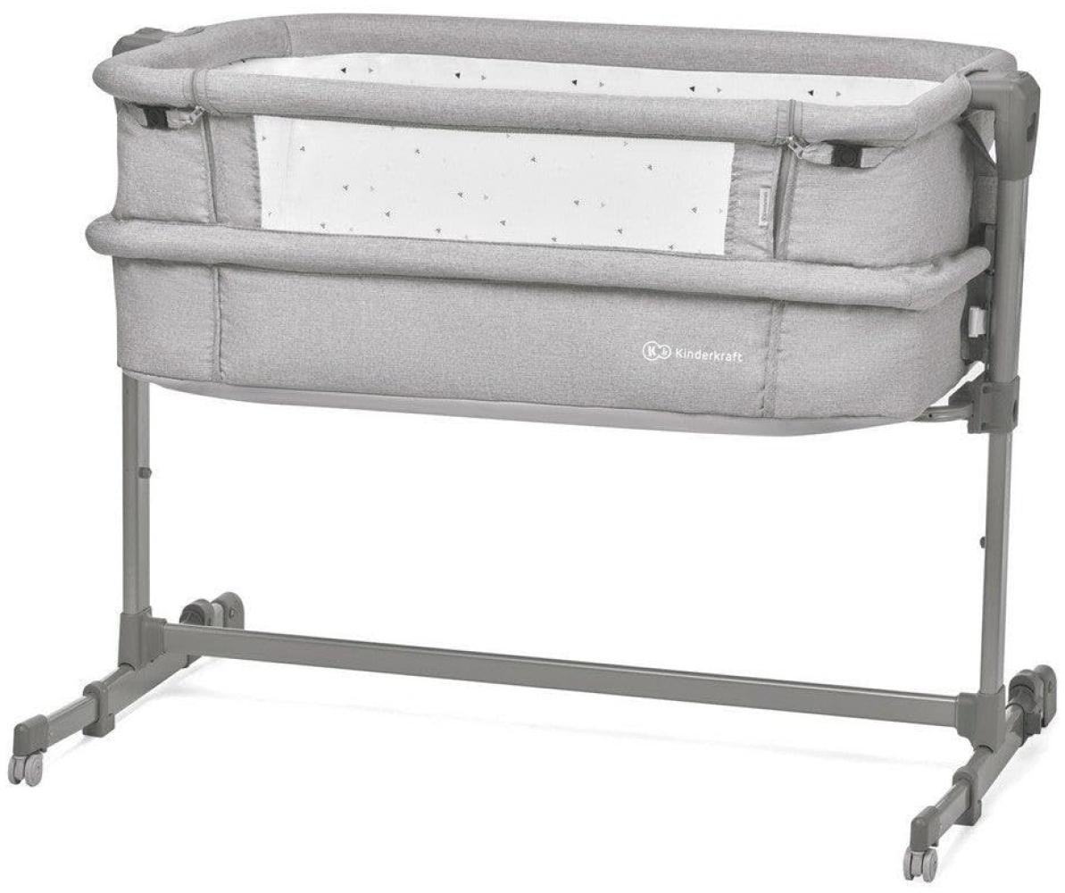 Kinderkraft Nachttisch Nest-up Reisebett Co-Sleep Bett Höhenverstellbar Faltbare Seitenwand Transportrollen mit Zubehör Baumwolllaken für Neugeborene 0-9 kg bis 6 Monate Grau Bild 1