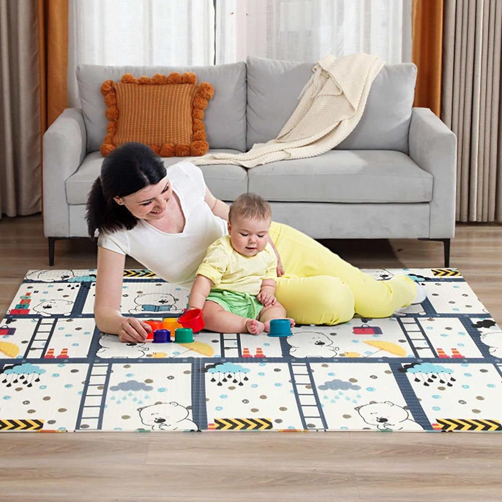 Baby Vivo Spielmatte / Spielteppich für Kinder doppelseitig mit Wald 200 x 180 cm - Bär Bild 1