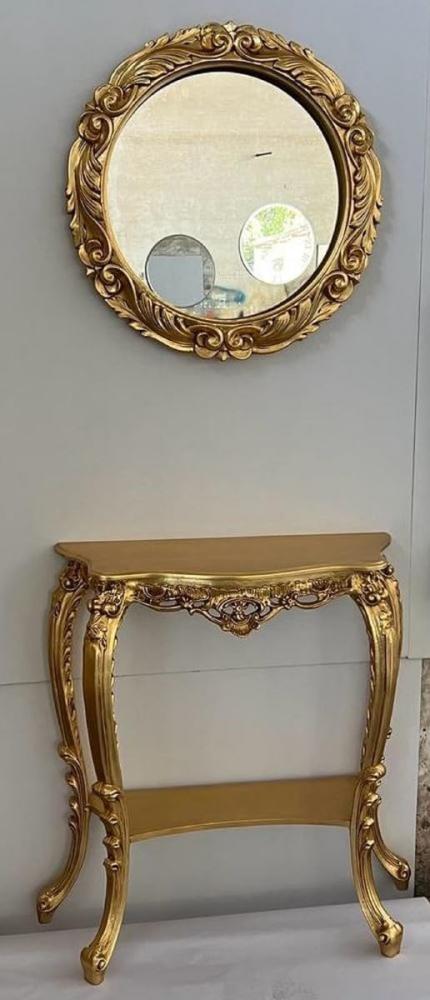 Casa Padrino Luxus Barock Spiegelkonsole - Prunkvolle Barockstil Massivholz Konsole mit rundem Wandspiegel - Garderoben Spiegel im Barockstil - Barock Möbel - Luxus Qualität - Made in Italy Bild 1