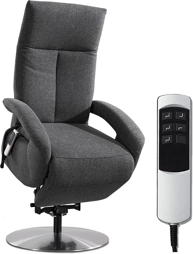 CAVADORE TV-Sessel Tirol mit Akku / Fernsehsessel mit Aufstehhilfe, elektrisch verstellbarer Relaxfunktion / 2 E-Motoren / Kabellos / 74 x 112 x 82 / Strukturstoff: Grau Bild 1