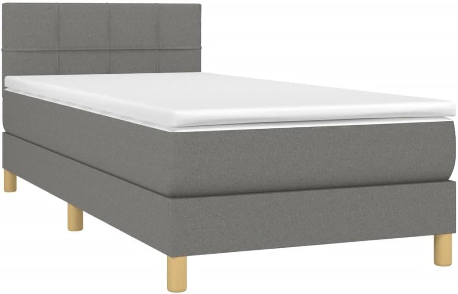 vidaXL Boxspringbett mit Matratze & LED, Stoff, dunkelgrau, 100 x 200 cm Bild 1