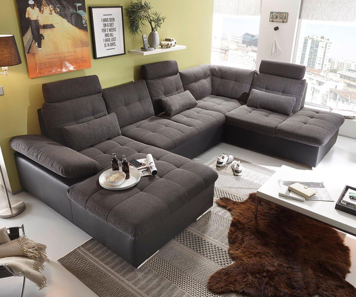 Couch Jerrica Grau Schwarz 325x220 cm Schlaffunktion Bettkasten Bild 1