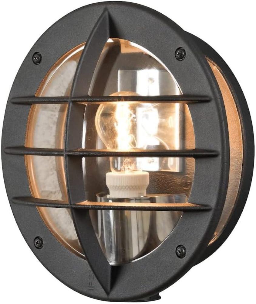 LED Außenwandleuchte mit Steckdose, Alu Schwarz & Klarglas, Ø 31cm Bild 1