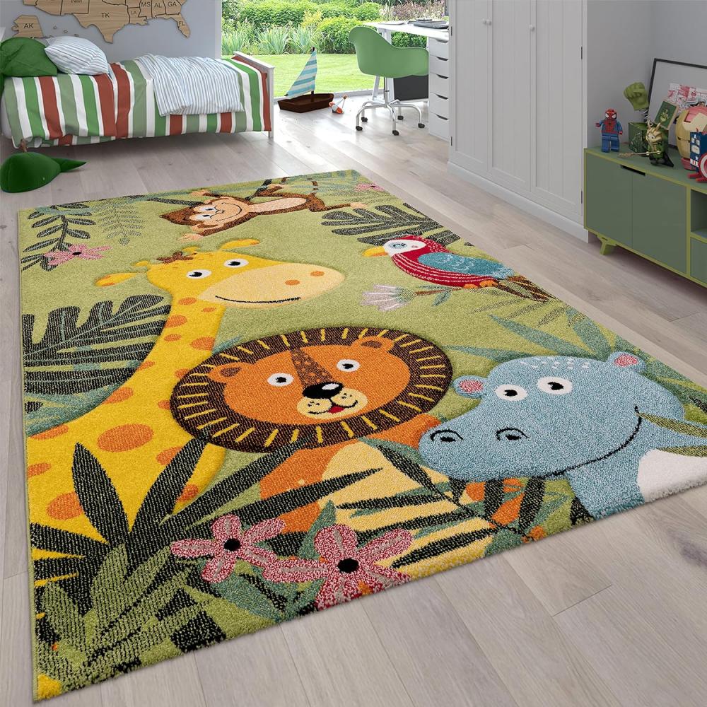 Paco Home Kinderzimmer Kinderteppich für Jungen mit Tier u. Dschungel Motiven Kurzflor, Grösse:200x290 cm, Farbe:Grün 5 Bild 1
