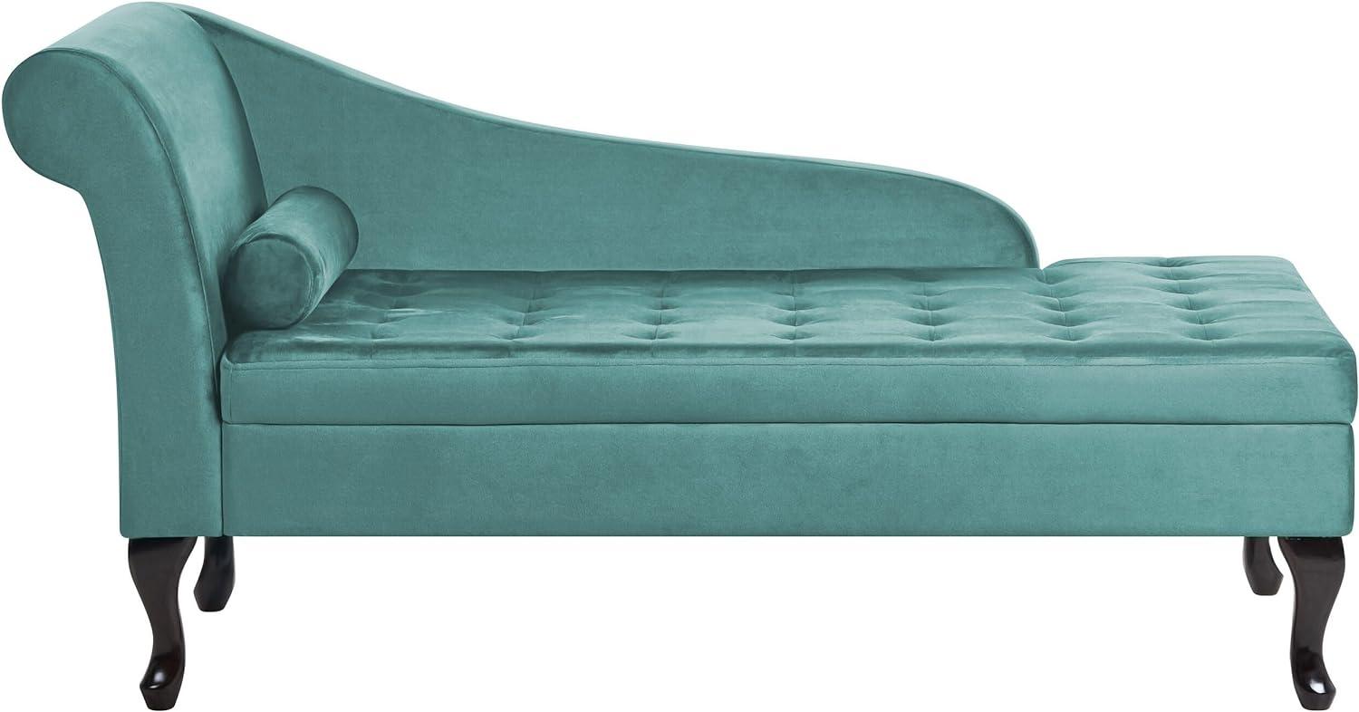 Chaiselongue Samtstoff blaugrün mit Bettkasten linksseitig PESSAC Bild 1