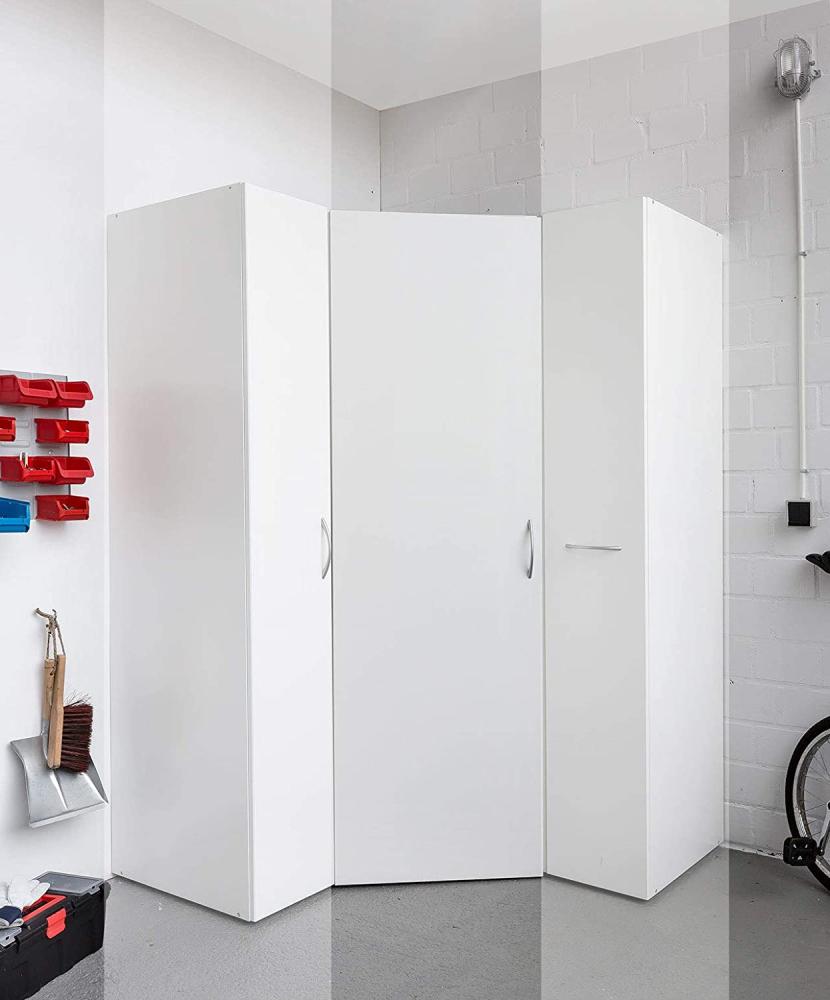lifestyle4living Eckschrank in weiß, begehbarer Kleiderschrank, Stauraumschrank auch für Garagen und Keller Bild 1