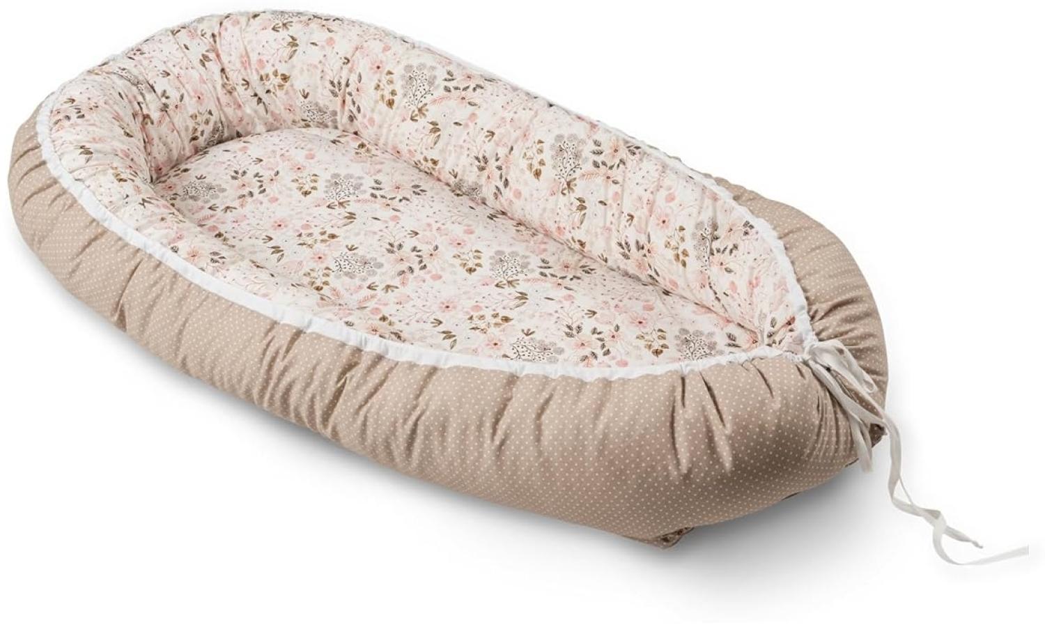 ULLENBOOM® Babynest aus OEKO-TEX Materialien & Made in EU, Rosa Blüten - Babynestchen Neugeborene aus kuscheliger Baumwolle, Als Reisebett, Kuschelnest & Kuschelbett geeignet Bild 1