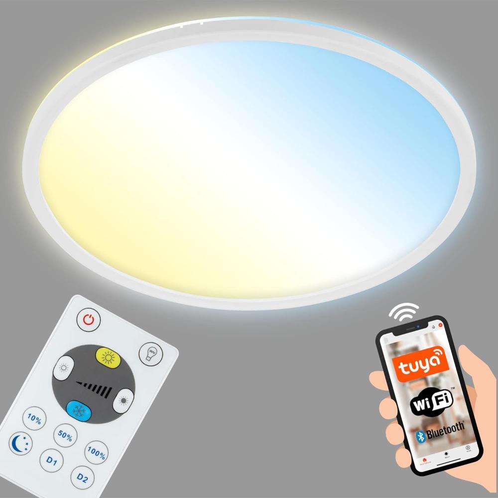 BRILONER - LED Deckenlampe flach Smart Home, funktioniert mit Alexa, Fernbedienung, LED Lampe, LED Deckenleuchte, Wohnzimmerlampe, LED Panel, Schlafzimmerlampe, Flurlampe, 29,3x2,5 cm, Weiß Bild 1