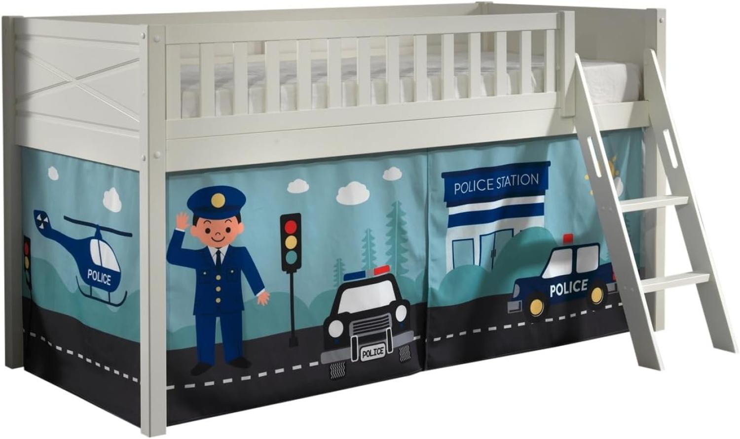 'Scott' Spielbett mit Rolllattenrost, Leiter und Textilset 'Police', weiß lackiert, 90 x 200 cm Bild 1