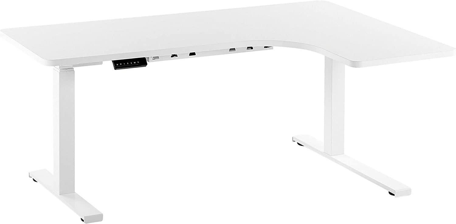 Schreibtisch elektrisch höhenverstellbar, rechtsseitig, Spanplatte Weiß, 65-131 x 160 x 110 cm Bild 1