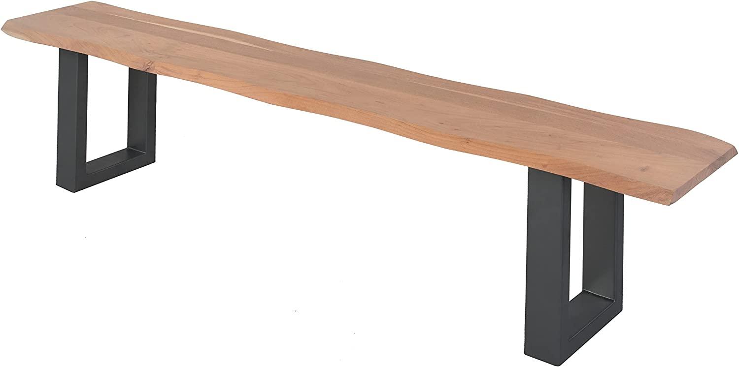 SAM Sitzbank 220x42 cm Quintus, Akazien-Holz naturfarben, schwarz lackierte Metallbeine, Bank mit echter Baumkante, Massive Holzbank Bild 1
