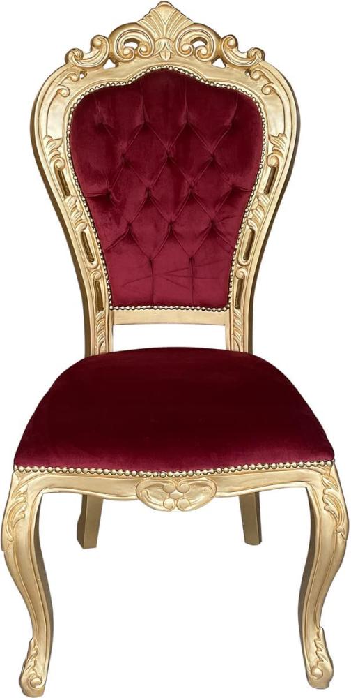 Casa Padrino Luxus Barock Esszimmer Stuhl Bordeauxrot / Gold - Handgefertigter Antik Stil Stuhl mit edlem Samtstoff - Esszimmer Möbel im Barockstil Bild 1
