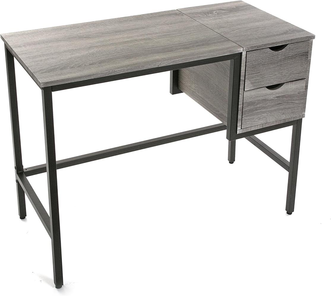 Versa Lynton Schreibtisch für den Computer, Arbeitstisch Kompakter tisch Büro, mit 2 Schubladen, Maßnahmen (H x L x B) 48 x 100 x 20 cm, Holz und Metall, Farbe: Braun Bild 1