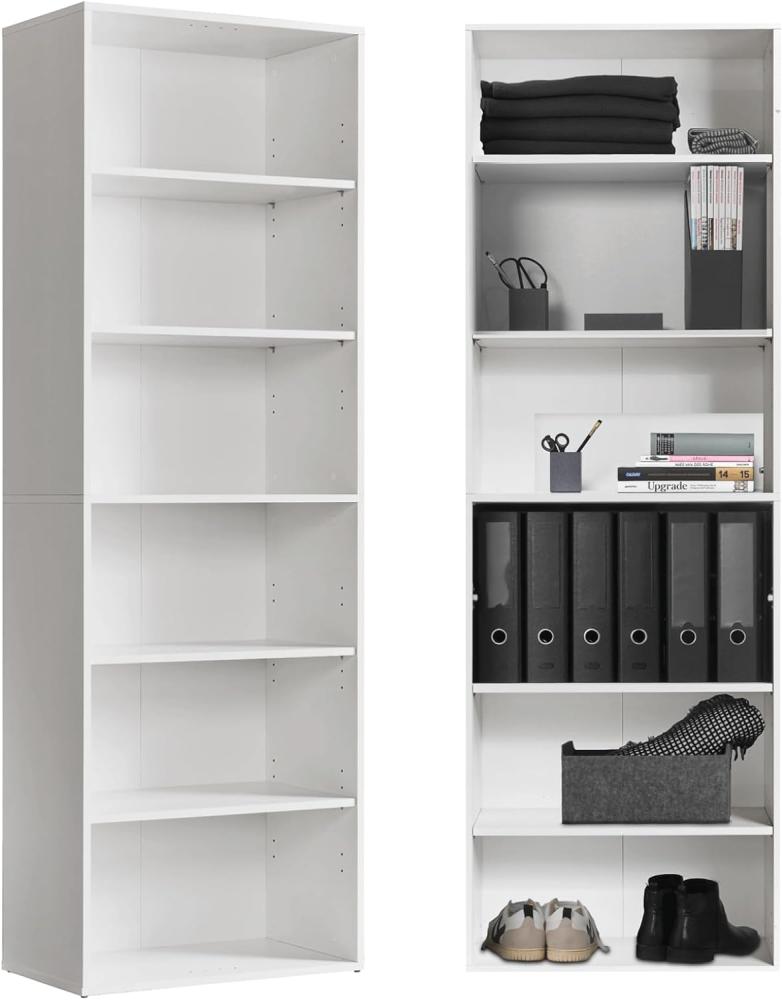 mokebo® Regal in Weiß aus Holz 'Der Bücherwurm', Bücherregal fürs Wohnzimmer, Büro, Kinderzimmer, Holzregal für die Wand mit viel Stauraum, 60cm Breite Bild 1