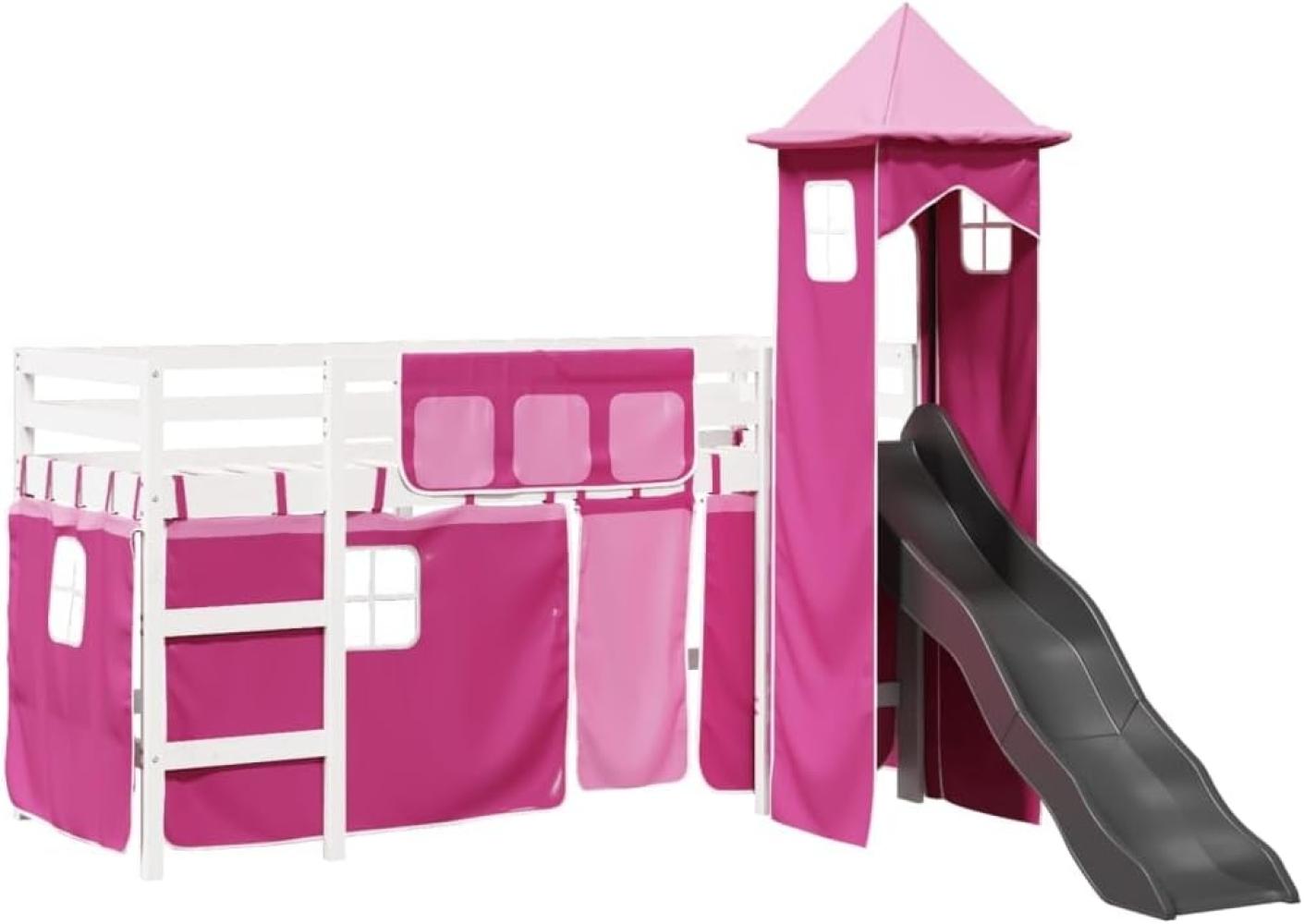 Kinderhochbett mit Turm Rosa 80x200 cm Massivholz Kiefer 3309124 Bild 1