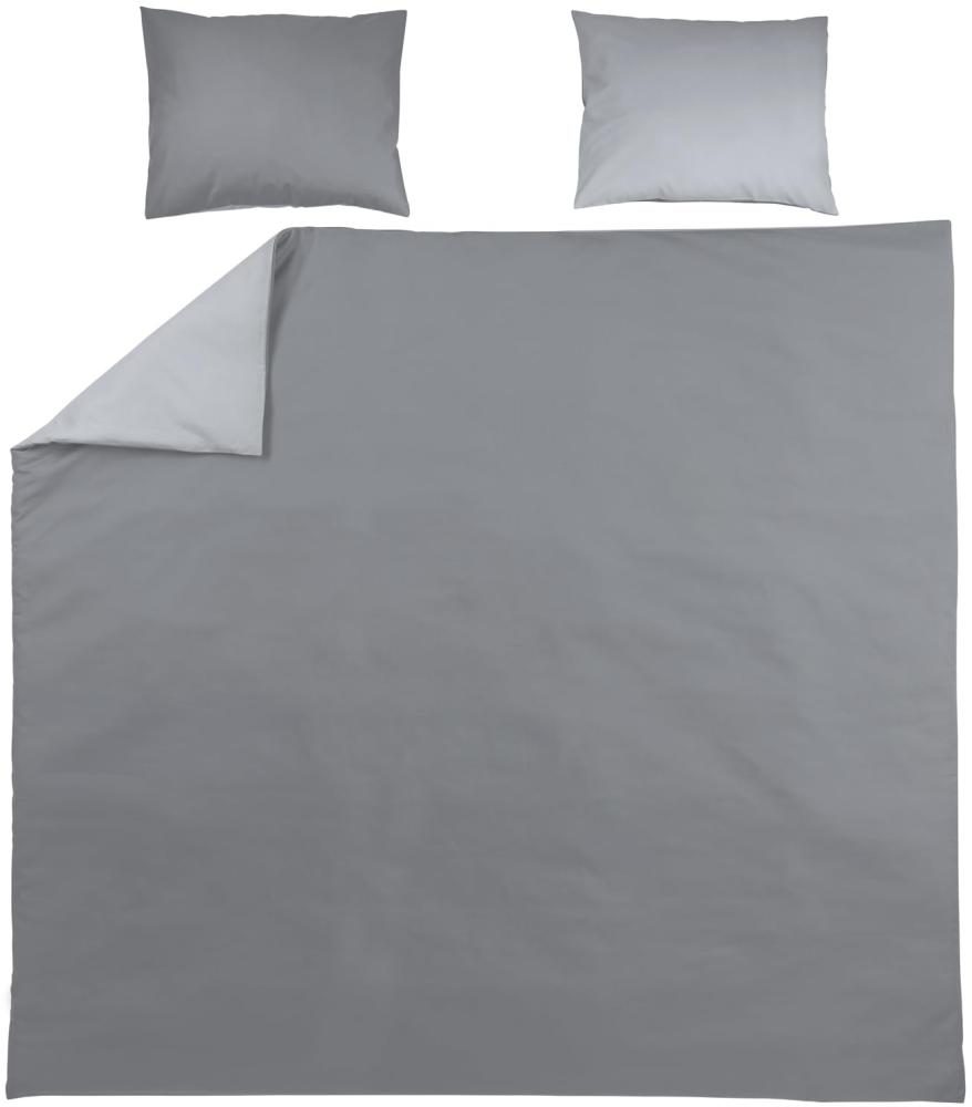 Meyco Home Uni Bettwäsche Doppelbett (Baumwolle, atmungsaktives Material, einfache Pflege, praktischer Einschlagstreifen, Maße: 240 x 200/220 cm), Grau/Hellgrau Bild 1
