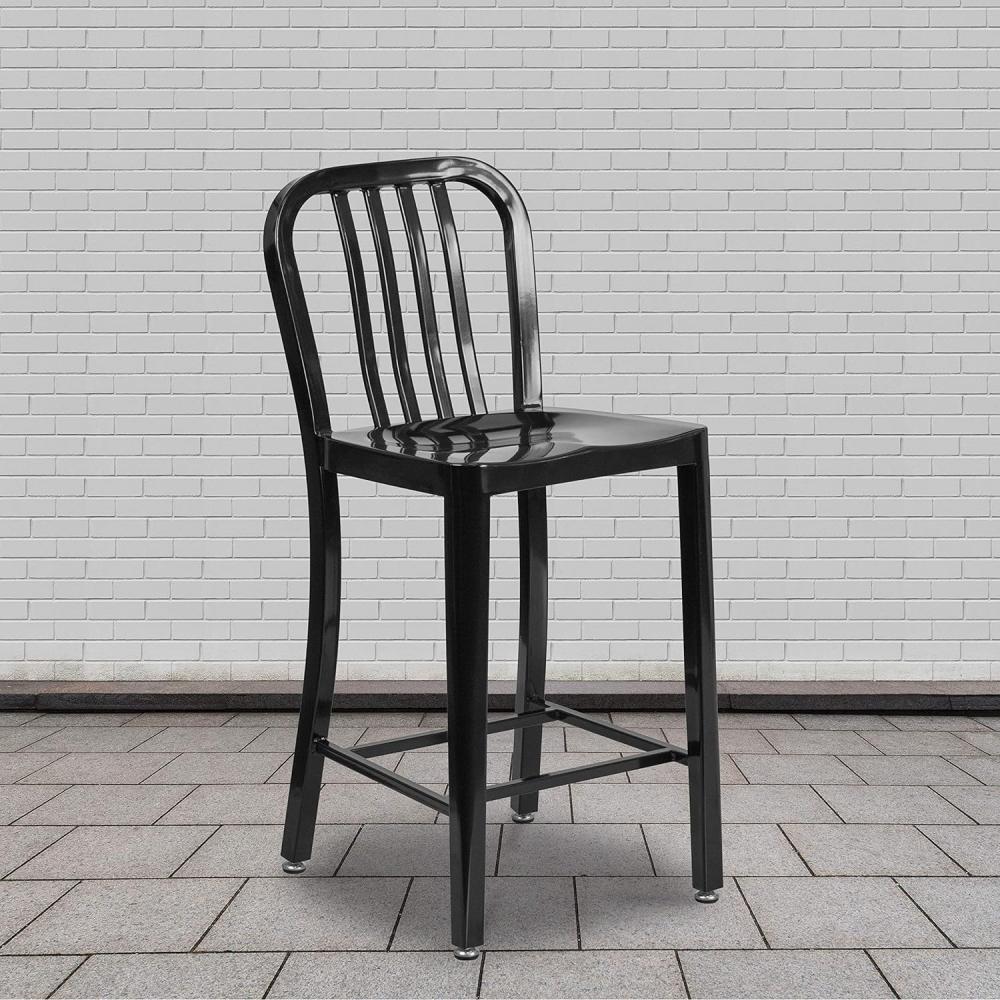 Flash Furniture Barhocker mit Rückenlehne – Metall-Barstuhl für Innen- und Außenbereich – Tresenstuhl ideal für die gewerbliche Nutzung – 2er Set – Schwarz Bild 1