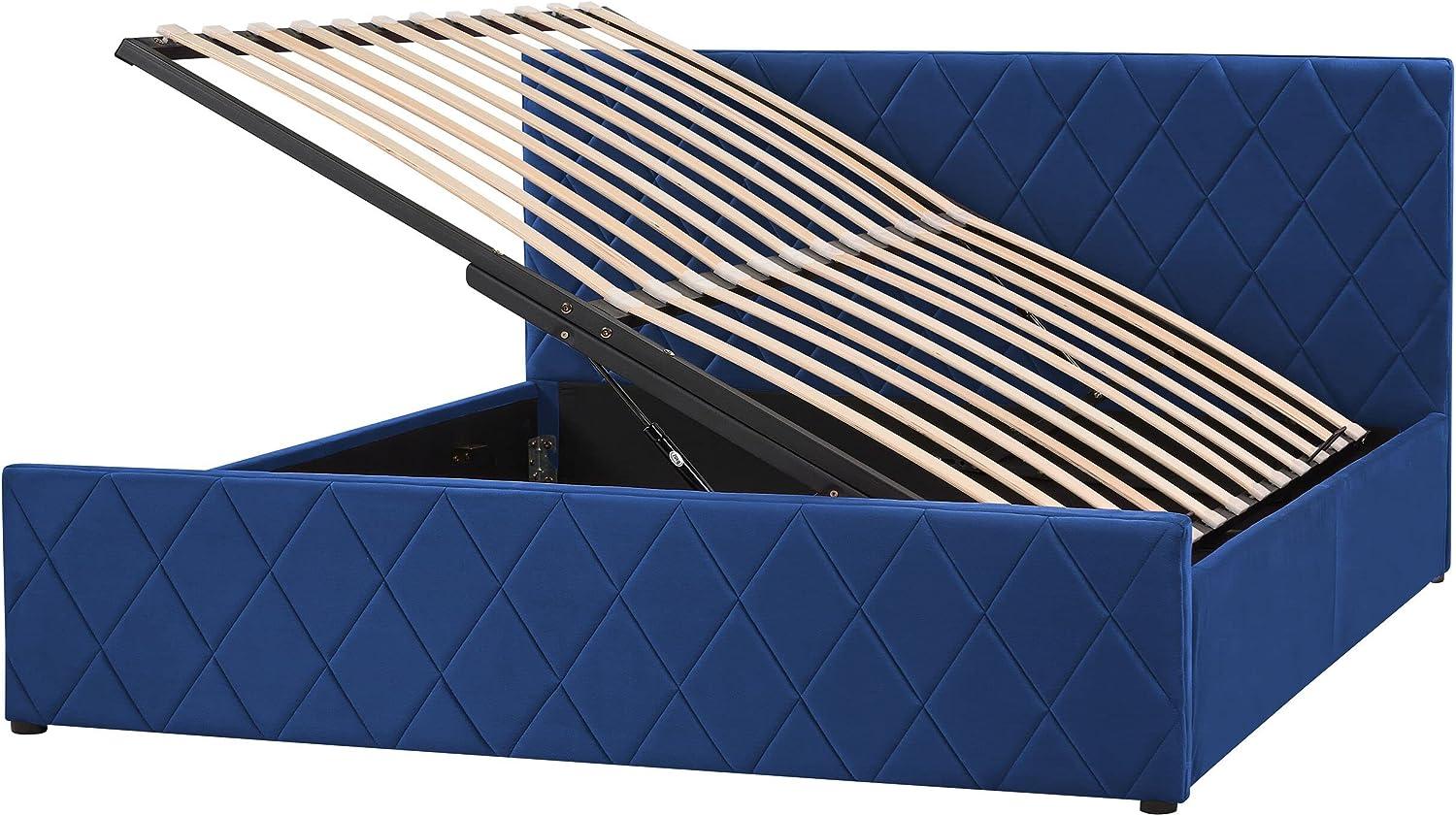 Bett Samtstoff marineblau Lattenrost Bettkasten hochklappbar 160 x 200 cm ROCHEFORT Bild 1