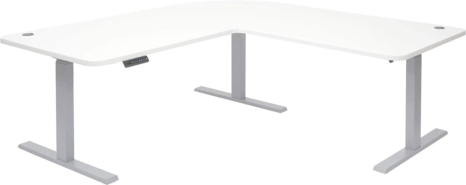 Eck-Schreibtisch, weiß/grau, elektrisch höhenverstellbar Bild 1