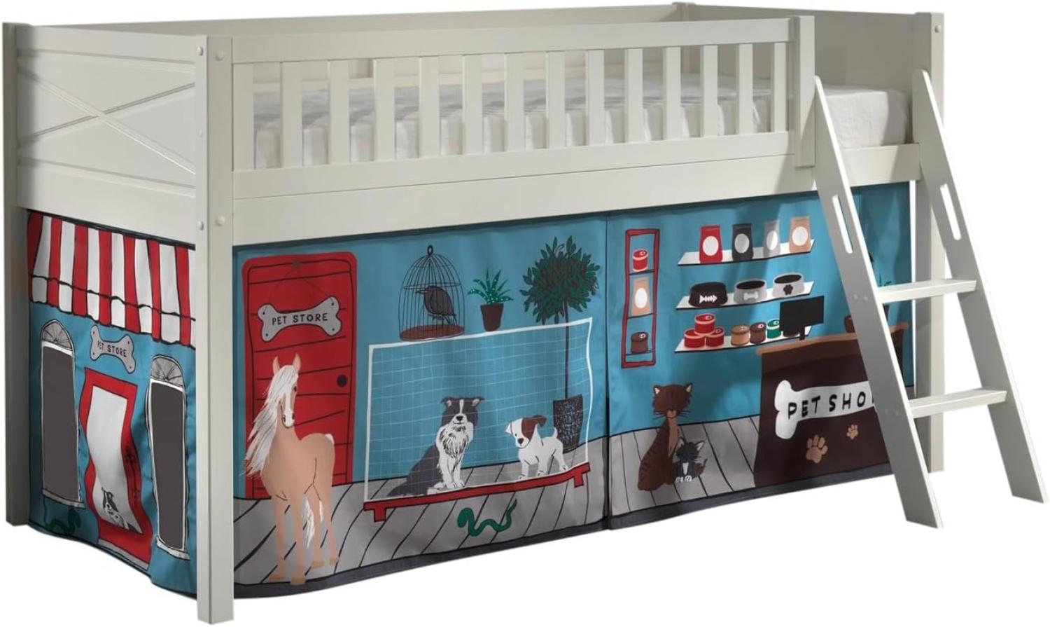 SCOTT Spielbett, 90 x 200 cm, mit Rolllattenrost, Leiter und Textilset "Pet Shop", weiß lackiert Bild 1