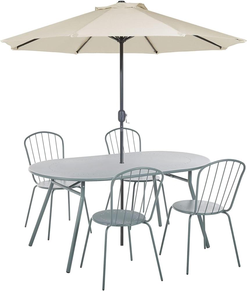 Gartenmöbel Set mit Sonnenschirm (16 Optionen) Metall hellblau 4-Sitzer CALVI Bild 1