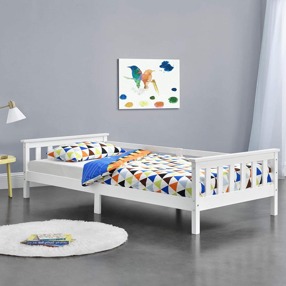 en.casa Kinderbett aus Kiefernholz mit Lattenrost und Rausfallschutz, 90x200 cm, weiß Bild 1
