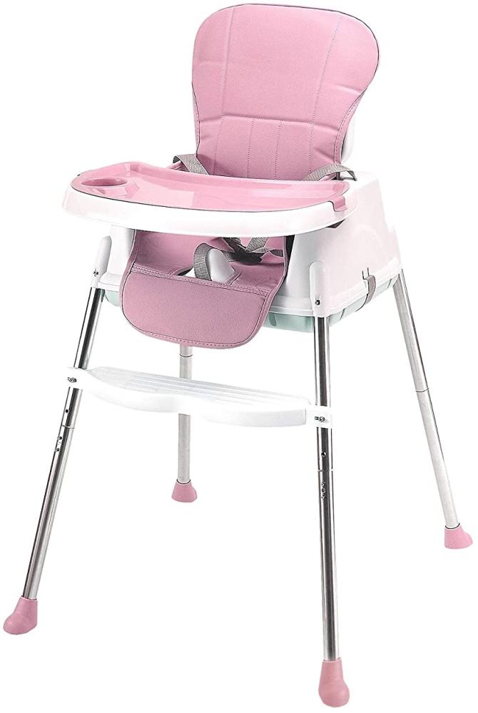 wuuhoo® Baby Hochstuhl Finn - Kinderhochstuhl mit 5-Punkt-Gurt, Kissen und Tablett, rutschfester Kinderstuhl mit Fußstütze - Baby & Kleinkinder Zubehör rosa Bild 1