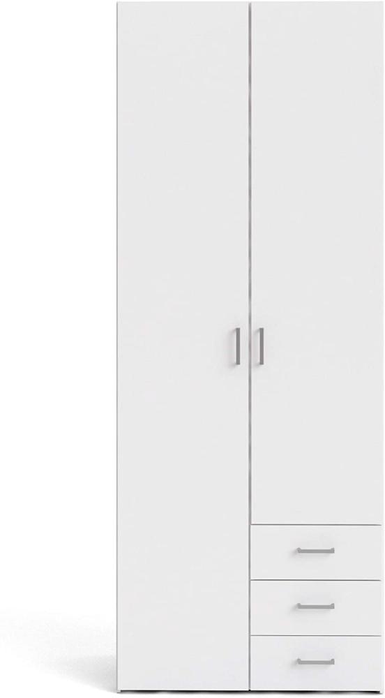 Kleiderschrank mit zwei Türen und drei Schubladen, Farbe Weiß, Maße 77 x 200 x 49,5 cm Bild 1