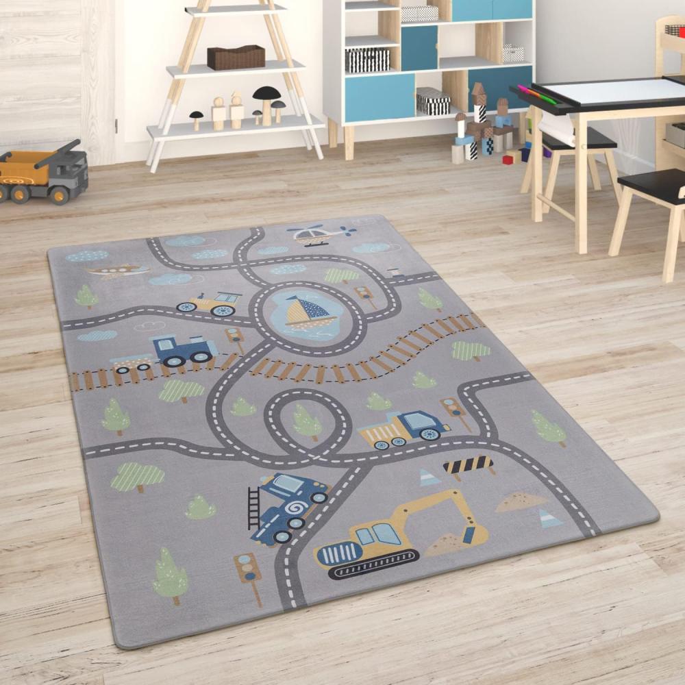 Paco Home Kinderteppich Teppich Kinderzimmer Spielmatte Straßenteppich Spielteppich, Grösse:120x160 cm, Farbe:Grau 2 Bild 1