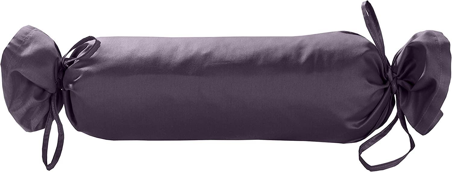 Mako Satin / Baumwollsatin Nackenrollen Bezug uni / einfarbig lila 15x40 cm mit Bändern Bild 1