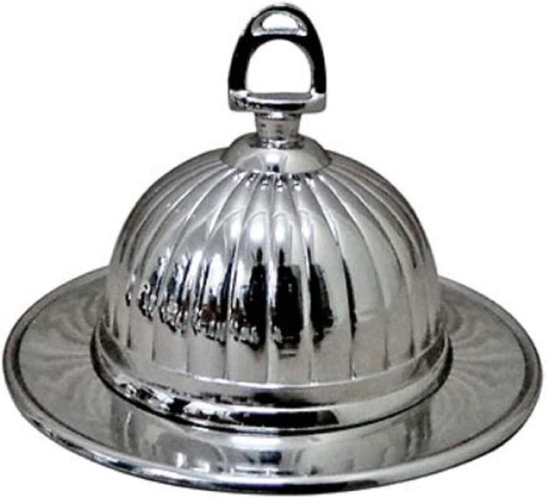 Casa Padrino Jugendstil Butterdose Silber H. 14 cm - Runde Messing Butterschale mit Deckel und Steigbügel Griff Bild 1