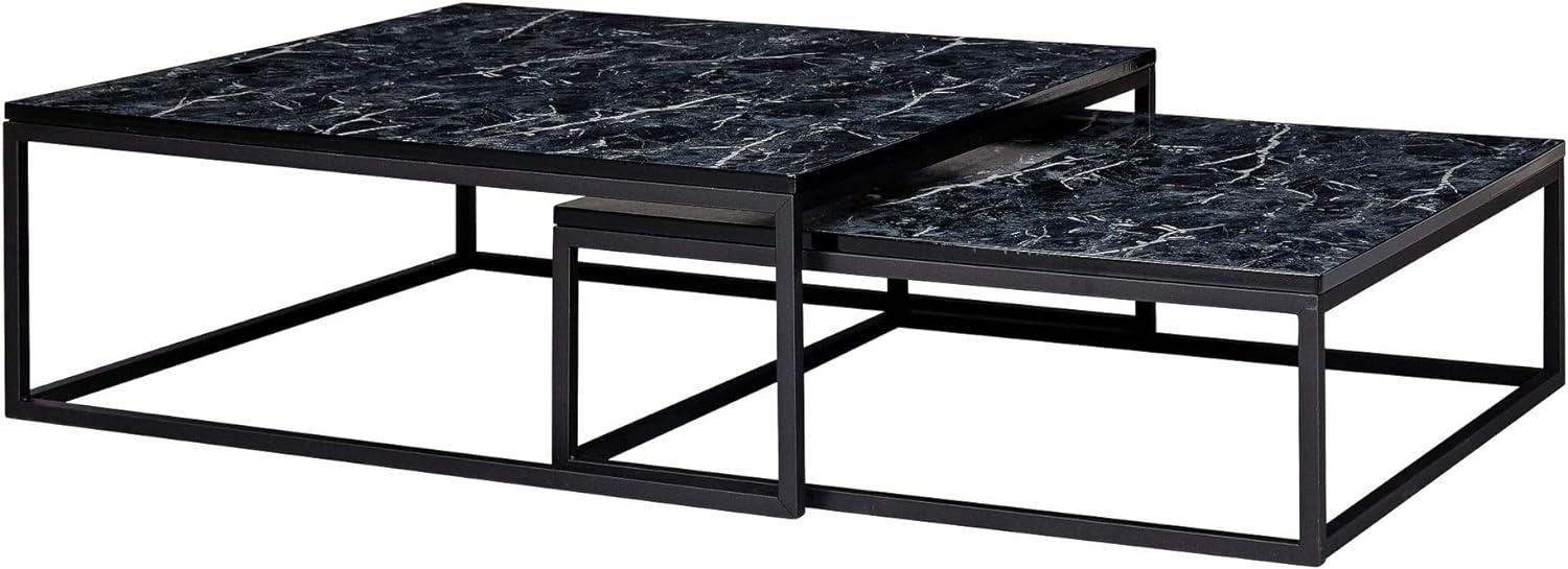 Wohnling Design Satztisch, Couchtisch 2er Set,schwarz Marmor Optik Eckig, Tischgestell Metall, 65x22x65 cm Bild 1