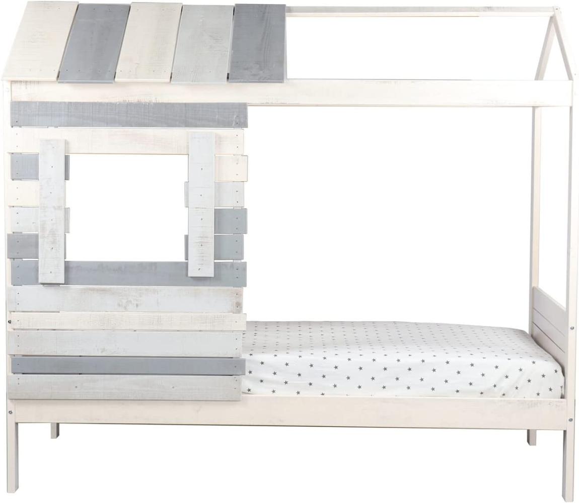 Möbilia Bett Bett für Kinder, Hausform, grau-weiß, 90x200 cm MDF L = 203 x B = 102 x H = 182 cm weiß, grau Bild 1