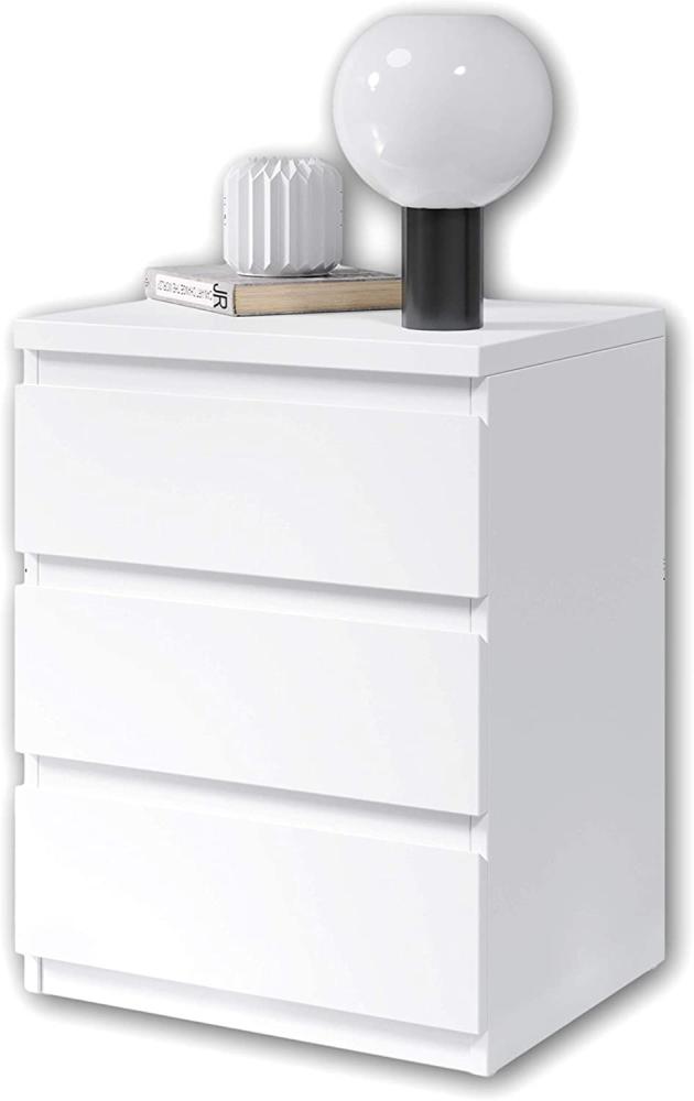 OLLI Nachttisch mit drei Schubladen in Weiß - Moderner Nachtschrank mit Stauraum für Ihr Bett - 45 x 61 x 38 cm (B/H/T) Bild 1
