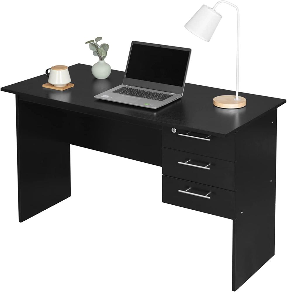 WOLTU® Schreibtisch TS59sz Computertisch Bürotisch Arbeitstisch PC Laptop Tisch, mit 3 Schubladen und Schloss, aus Holz, 120x59x75cm(BxTxH), Schwarz Bild 1