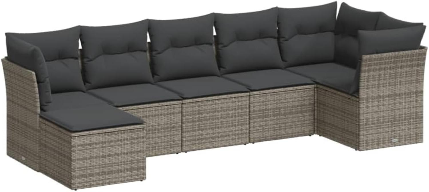 vidaXL 7-tlg. Garten-Sofagarnitur mit Kissen Grau Poly Rattan Bild 1