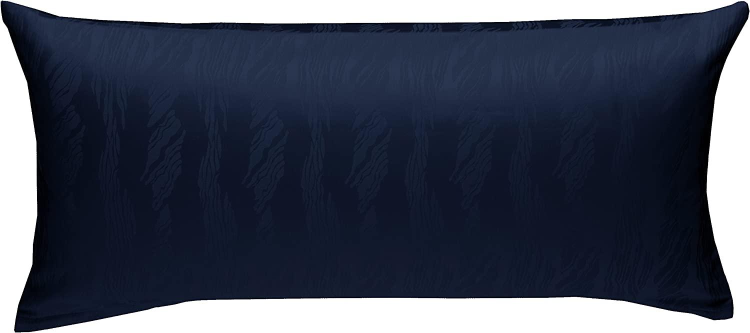 Bettwaesche-mit-Stil Mako Satin Damast Bettwäsche Waves Dunkel Blau Kissenbezug 40x80cm Bild 1