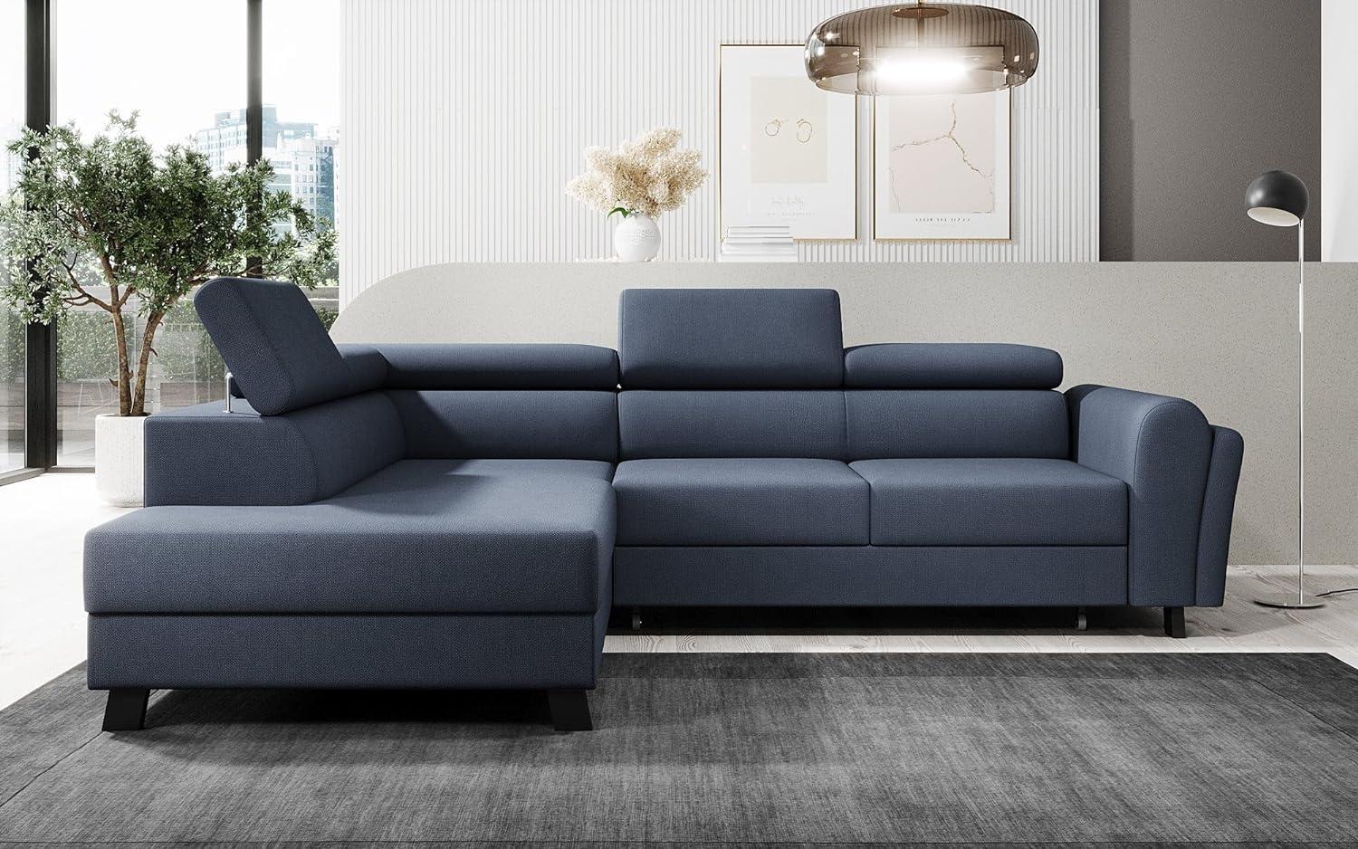 Designer Sofa Kira mit Schlaf- und Klappfunktion Stoff Blau Links Bild 1