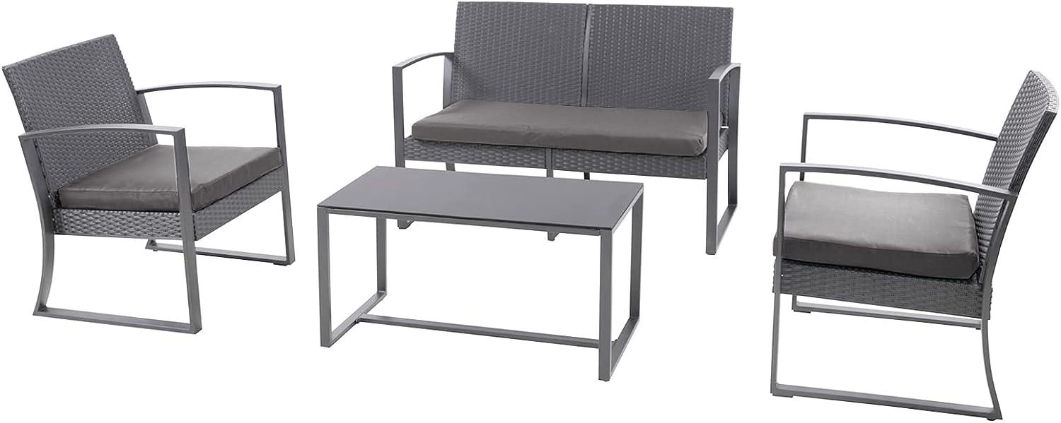 SVITA LOIS XL Poly Rattan Sitzgruppe Gartenmöbel Metall-Garnitur Bistro-Set Tisch Sessel Grau Bild 1