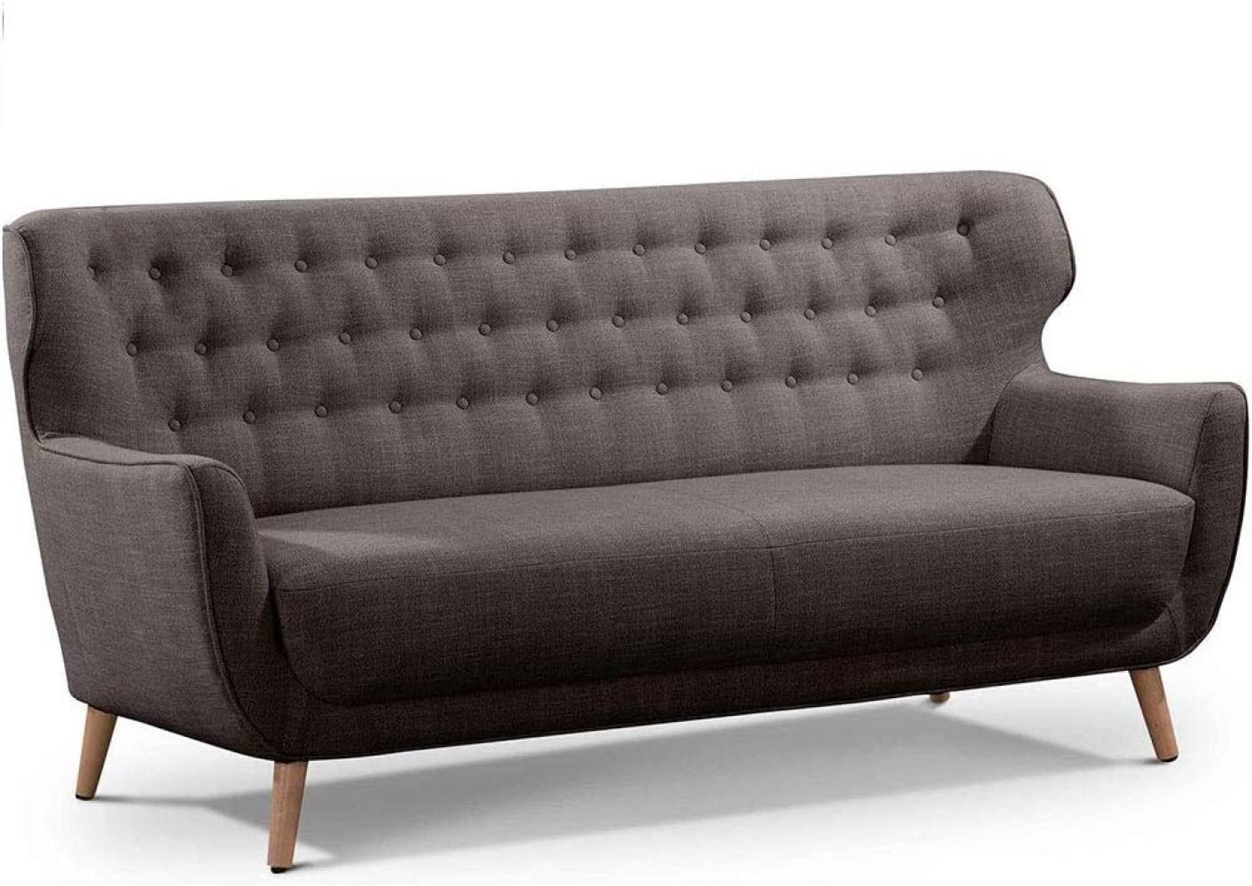 CAVADORE Dreisitzer-Sofa Abby / Klassisches Polstersofa mit Knopfverzierung / 183 x 89 x 88 / Strukturstoff, dunkelgrau Bild 1